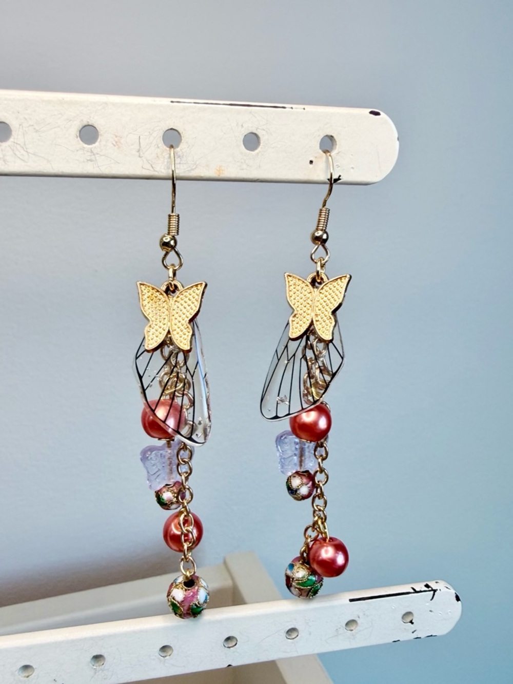 Artisan Cloisonne Whimsical Butterfly Dangle Earrings